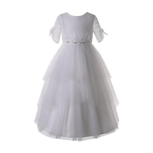 Pettigirl Girls White 1st Communion Lace Clothes Size 4 5 6 7 8 9 10 12 14 Kids Juniors Vintage Wedding Tulle Dresses