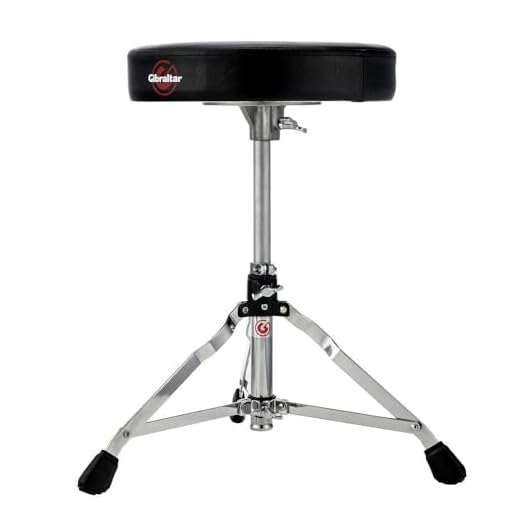Taburete de tambor Gibraltar Serie 5000 (diámetro del asiento redondo: 33 cm, asiento de vinilo, bloqueo de memoria, ajuste de altura infinito, pies de goma ""Super Foot"")