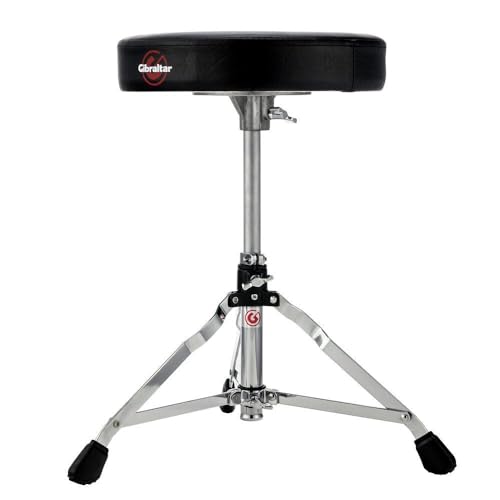 Taburete de tambor Gibraltar Serie 5000 (diámetro del asiento redondo: 33 cm, asiento de vinilo, bloqueo de memoria, ajuste de altura infinito, pies de goma ''Super Foot'')