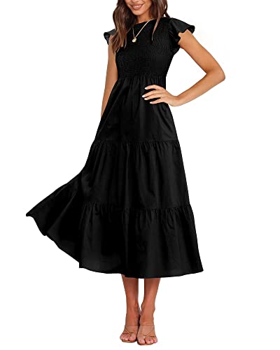 Image of BTFBM Women Casual Short Sleeve Crew Neck Summer Dress Bohemian Floral Printed Flowy Maxi Dresses Tiered Cocktail Dress