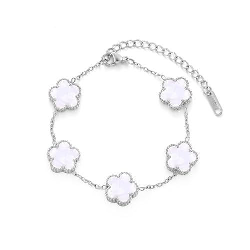 TICVSS Four Leaf Clover Bracelet for Women 18K Gold Plated Stainless Steel Lucky 4 Leaf Gold Link Bracelet Jewelry Gift for Women