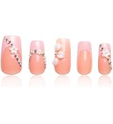 LOVFUL Press on Nails Pink Lady Handmade | Handmade with Full Covered Crystals | Reusable Fake Na...