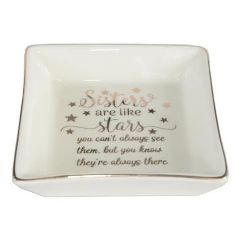 MIXDOM Ceramic Ring Holder Dish Jewelry Tray, Decorative Trinket Dish for Rings Earrings Necklaces Bracelet Watch Keys, Bridal Shower Gifts, Gift for Her (Sisters) Cover