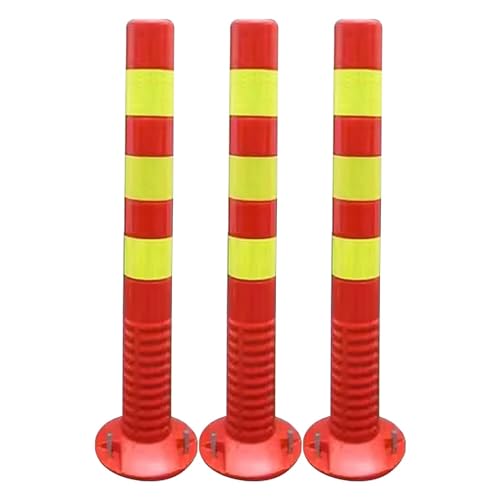 SGKOMN Flexible Traffic Safety Bollard, Reflective Delineator Post for Driveways, Caution Cones, Red+yellow-3 Pcs