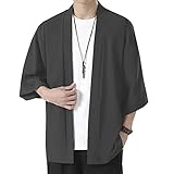 [xulee] 夏服 メンズ カーディガン 七分袖 和式パーカー 無地 和風 羽織 かっこいい服 おおきいサイズ 涼しい ゆったり ビッグシルエット シンプル オシャレ カジュアル トップス 快適 人気 無地 軽い 柔らかい肌触り ウェア Dark grey-L