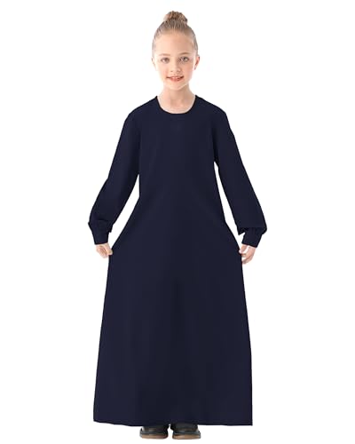 WSPLYSPJY Solid Color Muslim Dress for Girls Kids Abaya Zipper Islamic Prayer Clothes with Pockets2