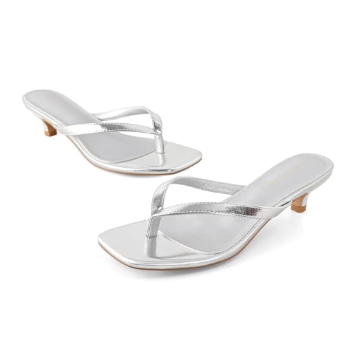 Image of Women's Flip-Flops Kitten Heels Thong Sandals For Women Square Toe Slip On Fashion Summer Dress Sandals