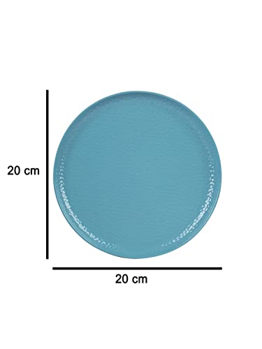 Image of MARKET 99 Melamine Round Serving Set of 6 Full Dinner Plates with Hammered Design for Kitchen | Breakfast, Lunch, and Dinner | Turquoise