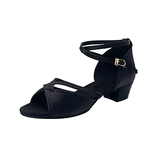 Sandals for Toddler Girls Glitter Children Girl's Rhinestone Ballroom Latin Tango Dance Shoes (Black, 1.5 Little Child)