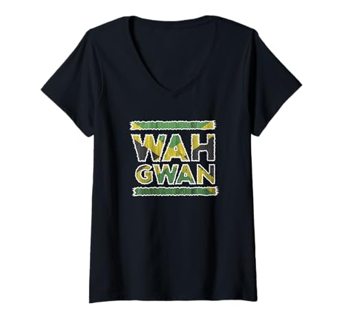 Damen Wah Gwan Rasta, Jamaica Flagge T-Shirt mit V-Ausschnitt