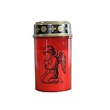 Fachhandel Plus LED Grablicht Rot mit Batterien – Grabkerze LED, Grableuchte Ewiges Licht mit Motiv betender Engel, wetterfest mit Ein-/Ausschalter für Friedhof & Gedenkstätte