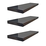 Roseley Set of 3 High Gloss Floating Shelves 40cm No Visible Brackets Wall Mounted Display Bedroom Living Room Kitchen Decor [Black] - Image 1