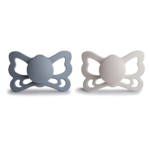 Image of FRIGG Butterfly Anatomical SilkySoft Silicone Baby Pacifier | Made in Denmark | BPA-Free (Great Gray/Silver Gray, 6-18 Months)