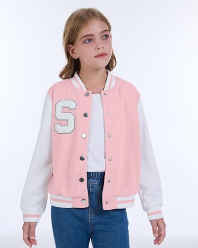 Girls Baseball Varsity Jacket Kids Clothes Fall Winter Bomber Jackets Cute Clothes For Girl Size 8-122