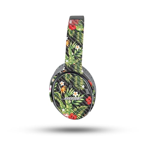 Image of MightySkins Carbon Fiber Skin Compatible with Bose QuietComfort 35 II Headphones - Dark Hibiscus | Protective, Durable Textured Carbon Fiber Finish | Easy to Apply