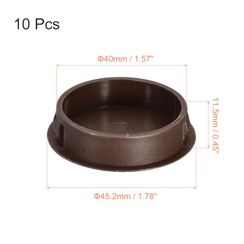 Image of uxcell 40mm /1.57 inch Plastic Hole Plugs, 10Pcs Flush Type Panel Round Snap in Fastener Knockout Locking Plugs for Furniture Insert End Caps Panels, Brown