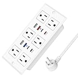 Recessed Power Strip, 30W PD USB-C & USB-A Fast Charging, Drawer Outlet Plug in 6 Outlets & 8 USB Ports, Furniture Flush Mount Desk Outlets for Conference Table, 10FT Cord White
