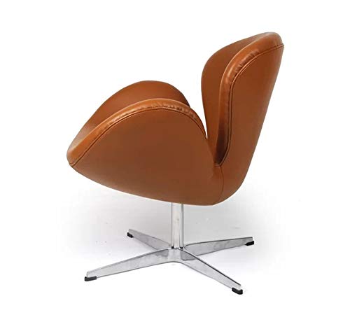 Image of Lakdi The Furniture Co Modern Swan Lounge Chair | Premium Faux Leather Accent Chair with Metal Swivel Base | Designer Living Room & Office Armchair (Caramel Brown)