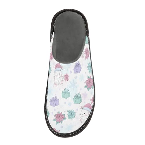 Slippers for Women Rabbit Christmas Gift Pattern Soft Winter Warm Shoes Indoor Outdoor Non-Slip House Travel Slippers3