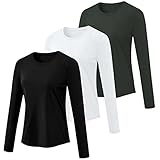 Holure Damen Laufshirt 3er Pack Langarm Sport Shirt Atmungsaktive Langarmshirt Fitness Yoga Top Oberteil Schwarz/Grau/Weiß L