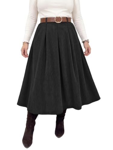 Beautife Womens Plus Size Corduroy A-Line Pleated...