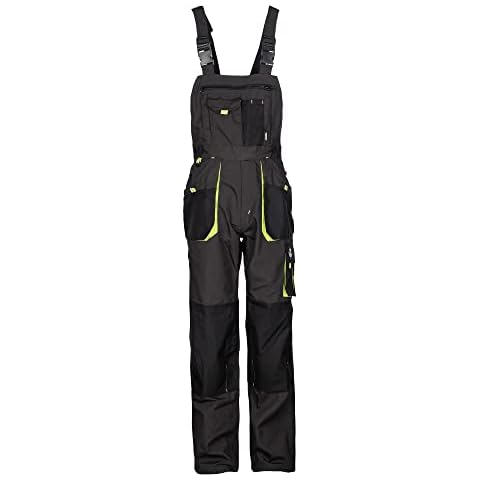 Emerton - Mens Work Bib and Brace Dungarees Overalls - Grey/Black/Green - 46 Cover