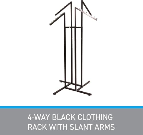 Image of LOCOMOTO 4-Way Clothes Rail Display Stand | Heavy Duty Metal Garment Rack with 15 kg Load Capacity | Free Standing Hanger Stand for Home, Retail Shop & Showroom Display (BLACK)