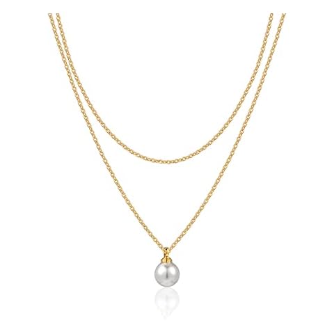 InzheG 6mm Gold Single Pearl Layered Necklace Choker 18K Gold Plated Handmade Trendy Dainty Statement Gold Pendant Necklace Summer Beach Necklaces Jewelry for Women Cover