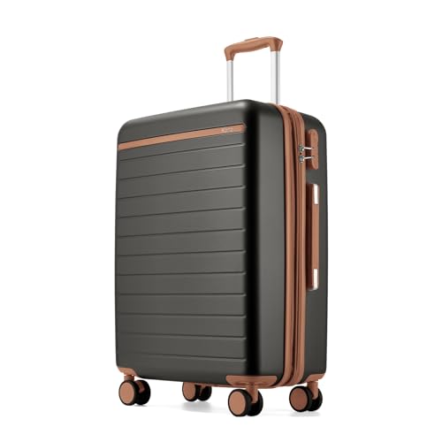 Kono 24 Inch Check In Suitcase Expandable Luggage, Business Travel Suitcase for 5-7 Days, Durable ABS+PC Hardshell with Side Handles & Kick Plates, Double Spinner Silent Wheels, Grey/Brown