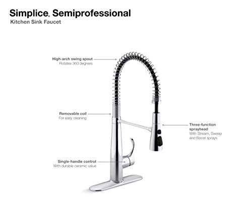 Kohler 22033-Vs Simplice Semi Professional Kitchen Sink Faucet, Pre-Rinse Kitchen Faucet, Commercial Faucet, Vibrant Stainless #TOP1