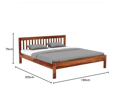 Image of Sheesham Wood Foster Wooden Dandi 1 Inch King Size Bed Without Storage (78x72 Mattress Compatible Bed, Natural Finish)