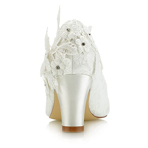 JIAJIA 62311 Women's Bridal Shoes Closed Toe 2.7" Chunky Heel Lace Satin Pumps Satin Flower Wedding Shoes4