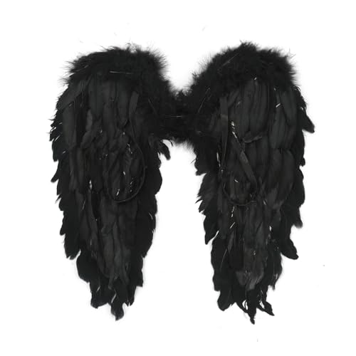 iiniim Ailes d'ange Oiseau Diable Adulte Enfant Déguisement Ange Accessoires Fille Homme Ailes de Fée Démon en Plumes Noir pour Noël Carnaval Halloween...