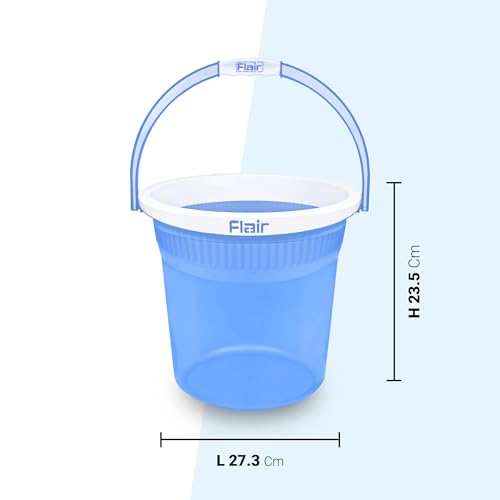 Image of FLAIR Estella Crystal 8 LTR T.Blue Set of 2 I Plastic Bathroom Bucket | Strong and Durable Water Storage Bucket | Sturdy and Easy Grip Handle | Ideal for Bathing and Everyday Use