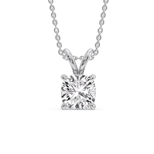 Fascinating Diamonds 3/4 Carat LAB GROWN Cushion Cut Diamond Solitaire Pendant IGI Certified 14K White Gold 4 Prong Diamond Pendant Necklace For Women (E-F-G, VS1-VS2, 0.75 c.t.w)