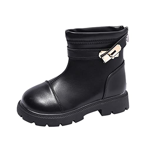 Fashion Winter Children Ankle Boots Boys Girls Thick Bottom Round Toe Shoes Non Slip Zipper Warm Hiking Booties (Black, 8-9 Years Little Child)
