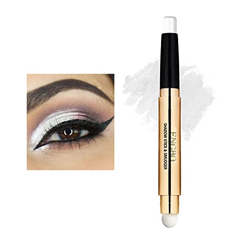 Prreal Eyeshadow Stick,Dual End Shimmer Eyeshadow,Pearl Eyeshadow Pencil,Waterproof Long-lasting Glitter Eye Shadow Cream Stick with Soft Brush for Eye Makeup (01# Pearl White Shimmer)