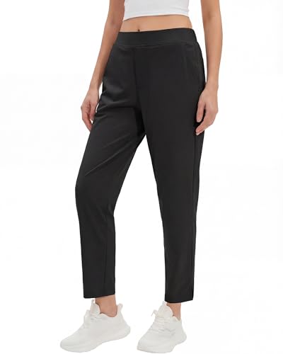 Stelle Womens Work Pants Stretchy 7/8 Ankle Dress Pants for Women Business Casual 79% Nylon Tapered Slacks for Teacher Golf Travel Black Large