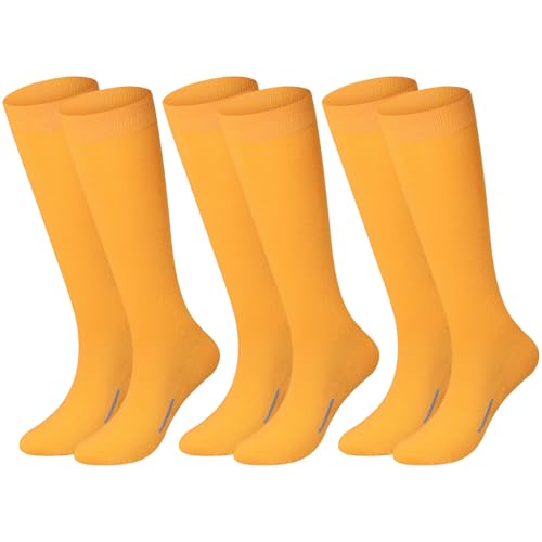 Haysandy 3 Pairs Baseball Socks Bulk Softball Sock Youth High Long Tube Soccer Football Team Boys Girls Adults Sport Sock(Gold M)