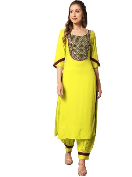 Women Soild Embroidery Straight Kurta And Salwar Pant Set-image-46