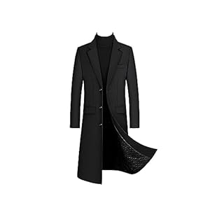 budiniao Extra langer Woll Trenchcoat Winter Herren Kaschmir Mäntel hautfreundlicher klassischer fester Mantel warme Overknee Männerkleidung, Schwarz, XL