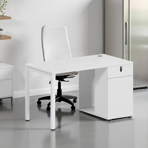 55"/47.2" White Office Desk,with Lockable Drawers and Filing Cabinet, Home