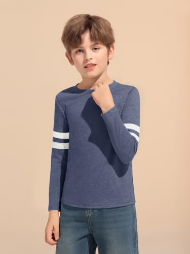 Image of Haloumoning Boys Long Sleeve Shirts Kids Crewneck T Shirts Casual Striped Tops Tees 5-14 Years
