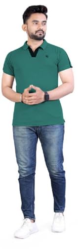 Image of Men's Half Sleeve Soild Casual Regular Fit T-Shirt | Polo Tshirt for Men Green