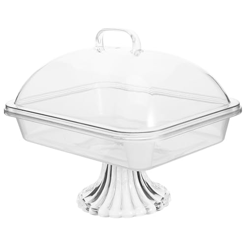 GRIRIW Soporte para Pasteles Transparente con Tapa, Bandeja Rectangular de 27 Cm con Base Alta, Estante para Postres y Frutero para Encimera de Cocina, Adecuado para Servir en Fiestas