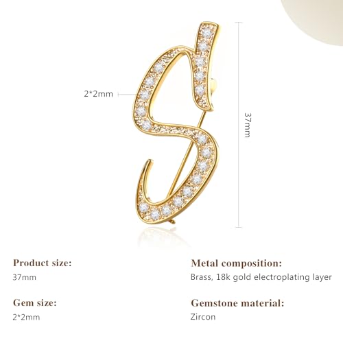 Image of Cicy Bell A-Z Initial 26 Letter Brooch Pins 18k Gold Plated Cubic Zirconia Breastpin Name Personalized Gifts for Women Men