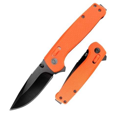 Goshawk Orange Daily Carry Rugged EDC Ambidextrous Pocket Folding Knife, 2.79 Inch 440C Manual Studs Open Black Blade and Nylon Fiberglass Handle, Assisted Opening Tactical Knife for Camping