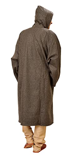 Image of Exotic India Men's Woolen Blend Kashmiri Phiran with Hood | Pure Wool Long Overcoat-Oversized Phiran for Men