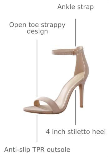 Image of Ankis High Heels for Women 4 Inches, Black Nude Gold Stiletto Heels Open Toe Ankle Strap Heeled Sandals for Dressy Wedding Party