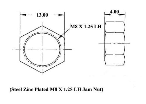 QS Components M8 X 1.25 Metric Steel Left Hand Jam Nut, Yellow Zinc Plated (6-Pack)